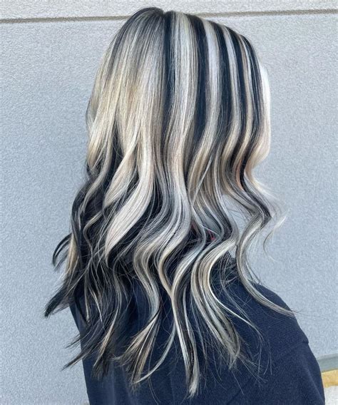 black and blonde highlights|chunky highlights black and blonde.